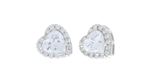 Earrings Sterling Silver Heart Cluster Cubic Zirconia Earrings