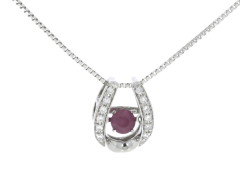 Equestrian Jewellery Collection 9ct White Gold Diamond & Ruby Horse Shoe Pendant & Chain Equestrian