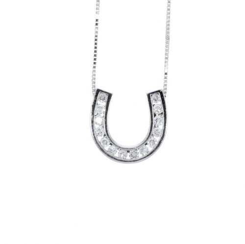 Equestrian Jewellery Collection 9ct White Gold 50pts Diamond Horse Shoe Pendant & Chain