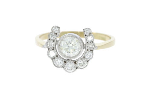 Equestrian Jewellery Collection 18ct Yellow & White Gold Diamond Horse Shoe Ring Equestrian Jewellery