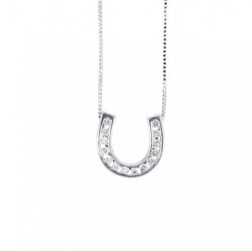 Equestrian Jewellery Collection 9ct White Gold 25pts Diamond Set Horse Shoe Pendant and Chain