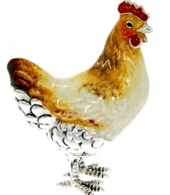 British Wildlife Saturno Sterling Silver & Enamel Hen Chicken Bird Sculpture Figurine