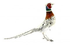 British Wildlife Saturno Sterling Silver & Enamel Large Pheasant Game Bird Sculpture Figurine