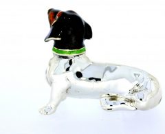 Domestic Pets Saturno Sterling Silver & Enamel Black & Tan Sitting Daschund Dog