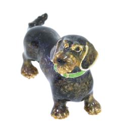 Domestic Pets Saturno Sterling Silver & Enamel Black & Tan Wire haired Daschund Dog