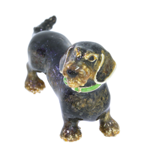 Domestic Pets Saturno Sterling Silver & Enamel Black & Tan Wire haired Daschund Dog
