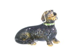 Domestic Pets Saturno Sterling Silver & Enamel Black & Tan Wire haired Sitting Daschund Dog Figurine