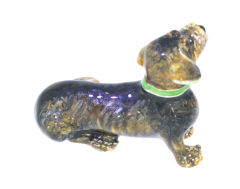 Domestic Pets Saturno Sterling Silver & Enamel Black &  Tan Wire haired Sitting Daschund Dog Figurine Ornament