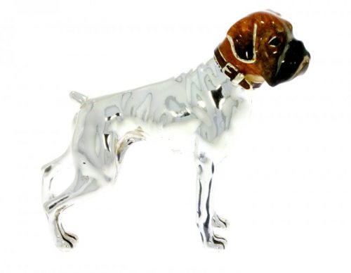 Domestic Pets Saturno Sterling Silver & Enamel Boxer Dog Breed Canine Figurine