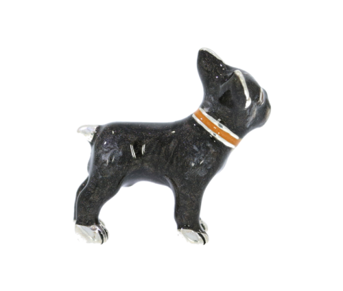 Domestic Pets Saturno Sterling Silver & Enamel Small French Bull dog Figurine Sculpture