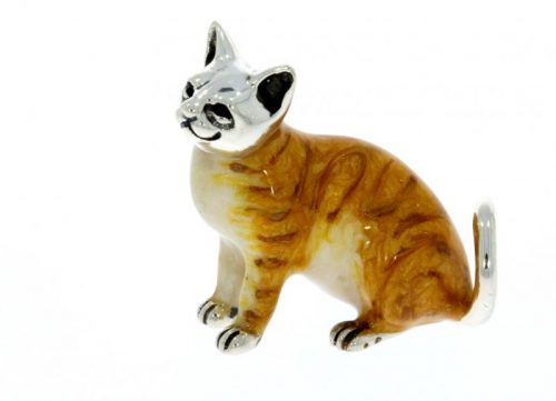 Domestic Pets Sterling Silver & Enamel Medium Ginger Cat by Saturno