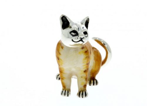 Domestic Pets Sterling Silver & Enamel Medium Ginger Cat by Saturno