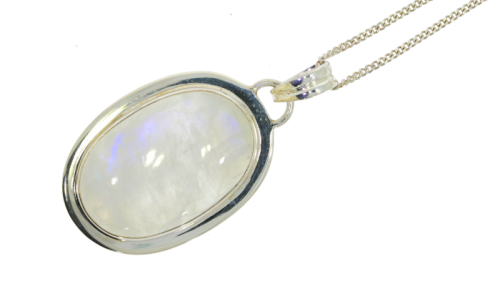 Pendants Sterling Silver Oval Moonstone Pendant & Sterling Silver Curb Chain