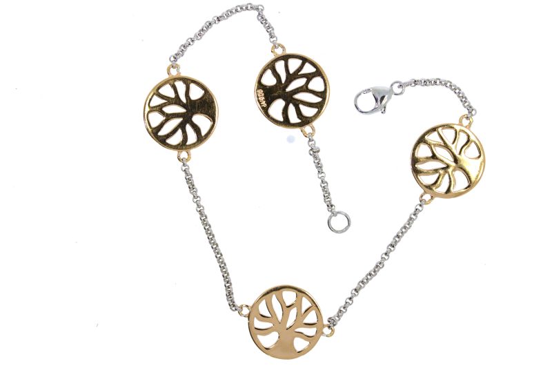 Bracelets Sterling Silver Rose Tree of Life Disc Bracelet