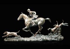 Equestrian Solid Bronze Hunt Scene Equestrian/Open Fields (994) Horse/Man/Dogs