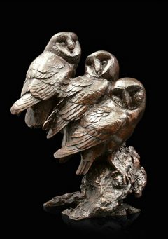 British Wildlife Solid Bronze Owls Birds /Watchful (945) By Michael Simpson