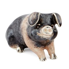 British Wildlife Saturno Sterling Silver & Enamel Large Saddleback Pig farmyard Figurine