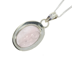 Pendants Sterling Silver Oval Rose Quartz Pendant with Sterling Silver Curb Chain