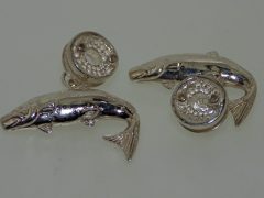 Cufflinks Sterling Silver Salmon Fish & Reel Cufflinks