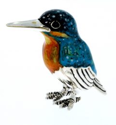 British Wildlife Sterling Silver & Enamel Small Kingfisher by Saturno Figurine