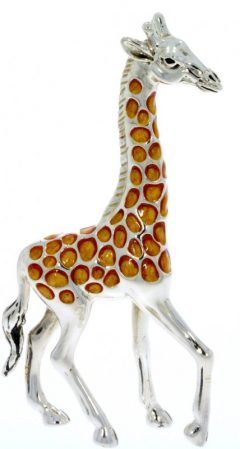International Wildlife Sterling Silver & Enamel Small Giraffe by Saturno Wildlife Safari Figurine