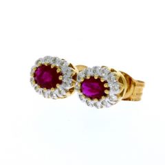 Diamond & Gold Jewellery 9ct Yellow Gold Ruby & Diamond Cluster Earrings