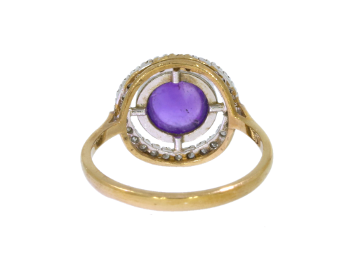 Diamond & Gold Jewellery 9ct White & Yellow Gold Amethyst & Diamond Cluster Vintage Style Ring
