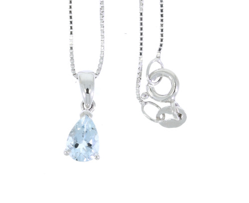 Diamond & Gold Jewellery 9ct White Gold Pear Shaped Blue Topaz Pendant & Chain