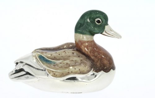 British Wildlife Saturno Sterling Silver & Enamel Medium Sitting Duck Bird Figurine