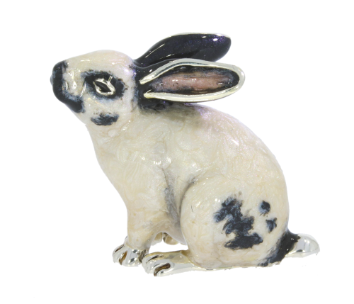 British Wildlife Saturno Sterling Silver & Enamel Black & White Medium Bunny Rabbit Sculpture