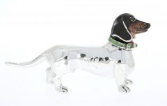 Domestic Pets Saturno Sterling Silver & Enamel Black & Tan Large Daschund Dog