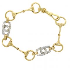 Bracelets 9ct Yellow & White Diamond Set Gold Snaffle & Horseshoe Design Bracelet