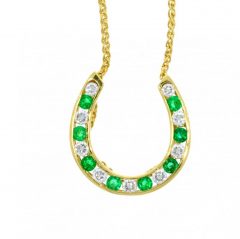 Equestrian Jewellery Collection 18ct Yellow Gold Diamond & Emerald Horseshoe Pendant & Chain