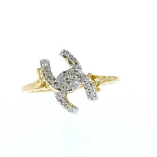 Equestrian Jewellery Collection 9ct Yellow Gold Diamond Double Horse Shoe Ring Equestrian Jewellery