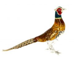 British Wildlife Saturno Sterling Silver & Enamel Large Pheasant Game Bird Figurine