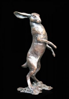 British Wildlife Solid Bronze Hares /Small Hare Standing (833) By Michael Simpson