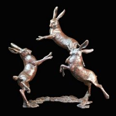British Wildlife Solid Bronze Medium Hares Playing (800) By Michael Simpson