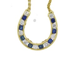 Equestrian Jewellery Collection Sapphire & Diamond 18ct Yellow Gold Equestrian Horse Shoe Pendant