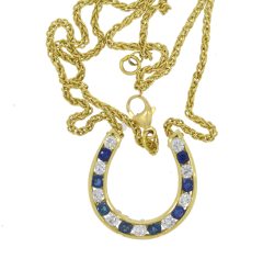 Equestrian Jewellery Collection Sapphire & Diamond 18ct Yellow Gold Equestrian Horse Shoe Pendant