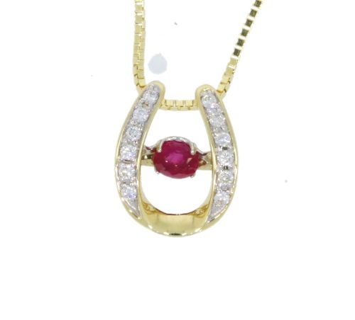 Equestrian Jewellery Collection Diamond & Ruby Horse Shoe Pendant 9ct Yellow Gold Equestrian Design