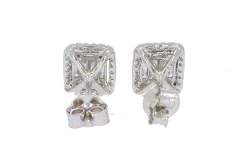 Diamond & Gold Jewellery 18ct White Gold Unusual Baguette & Round 65pts Diamond Studs Earrings