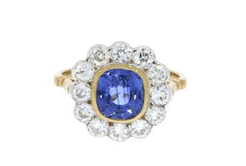 Rings Sapphire and Diamond Cluster 18ct Yellow Gold Ring 1.10pts + 2.20pts