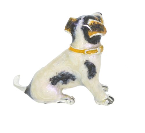 Domestic Pets Saturno Sterling Silver & Enamel Small Jack Russell Sitting Dog Figurine
