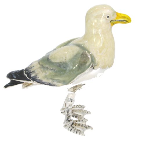 British Wildlife Saturno Sterling Silver & Enamel Large Seagull Bird Figurine