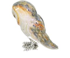 British Wildlife Saturno Sterling Silver & Enamel Medium Barn Owl Bird Sculpture Figurine