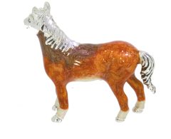 Equestrian Sterling Silver & Enamel Medium Horse by Saturno Figurine Equestrian