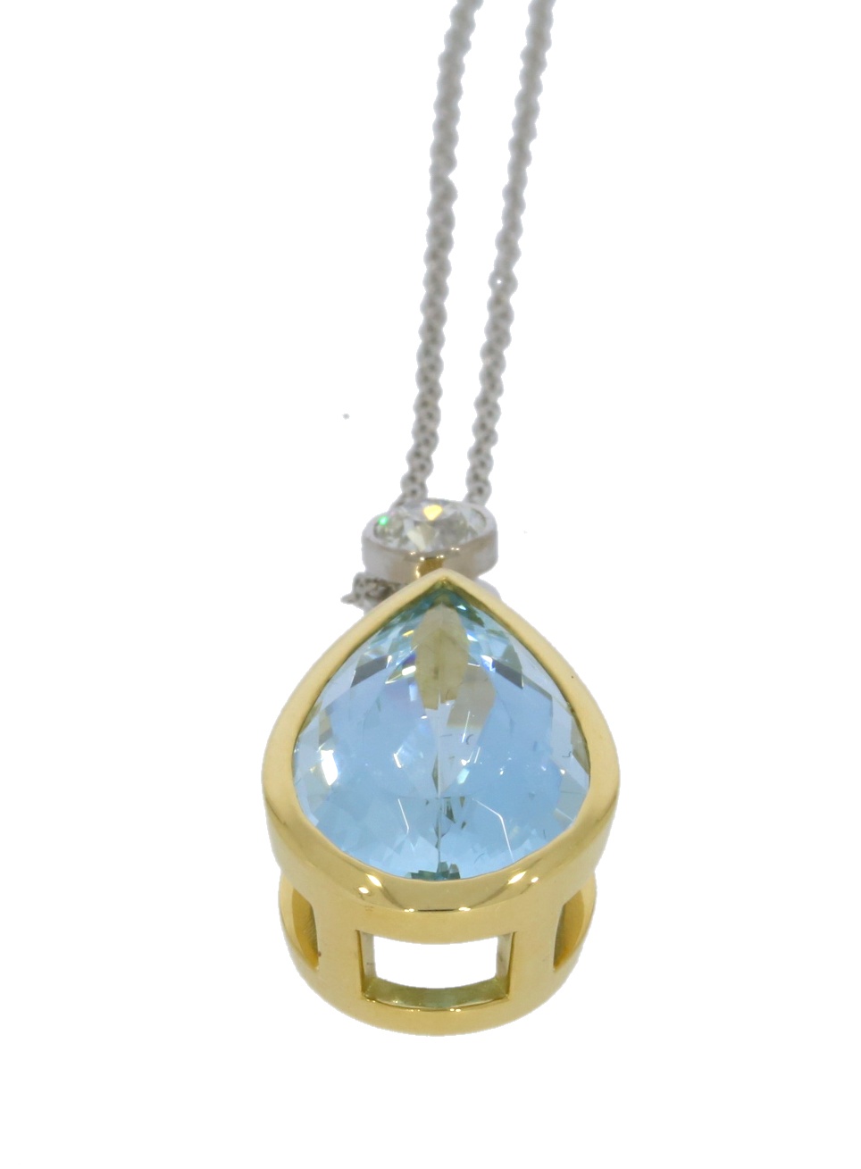 Diamond & Gold Jewellery Pear Shaped Aquamarine & Diamond 18ct Pendant & Chain Secondhand