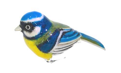 British Wildlife Saturno Sterling Silver & Enamel Medium Blue Tit Garden Bird Figurine