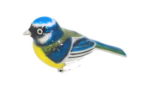 British Wildlife Saturno Sterling Silver & Enamel Small Blue Tit Garden Bird Figurine