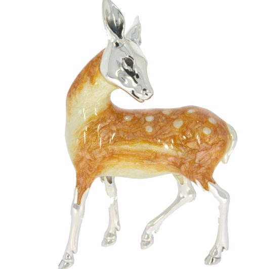British Wildlife Saturno Sterling Silver & Enamel Medium Deer Countryside Figurine